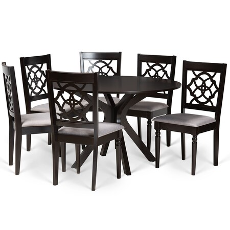 Baxton Studio Sadie Modern and Contemporary Grey Fabric and Dark Brown Finished Wood 7-Piece Dining Set 174-10536-10894-Zoro
